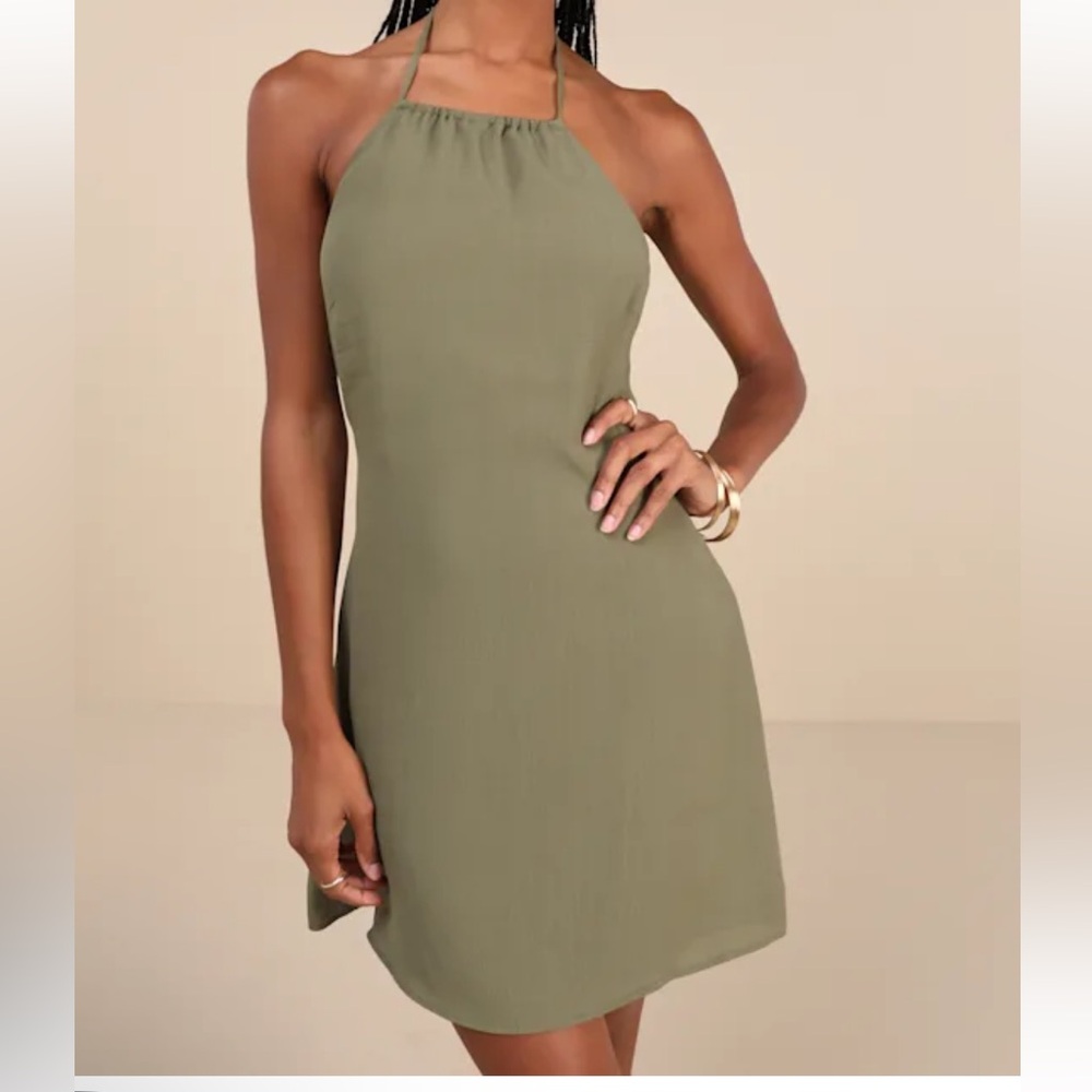 Breezy Date Olive Green Cutout Halter Mini Dress